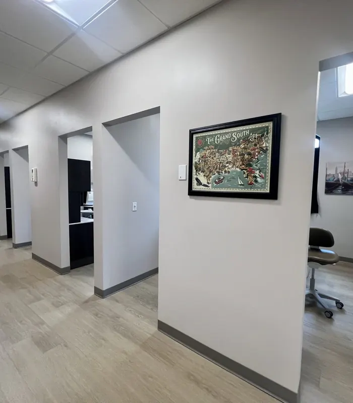 Treatment rooms along the main corridor.
